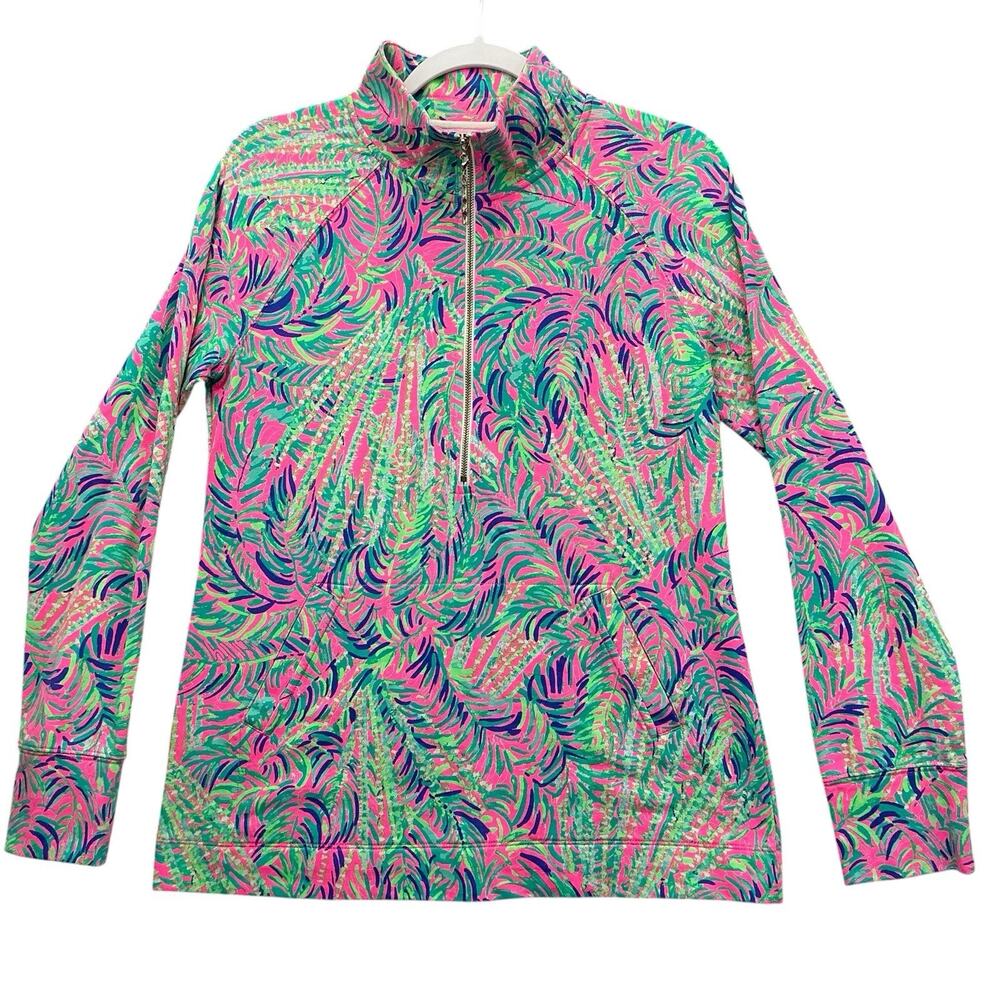 Lilly Pulitzer Skipper Popover Coral Floral Half Zip Sweatshirt Women’s Sz. S